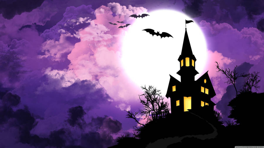 Scary Halloween With Purple Night Sky Wallpaper