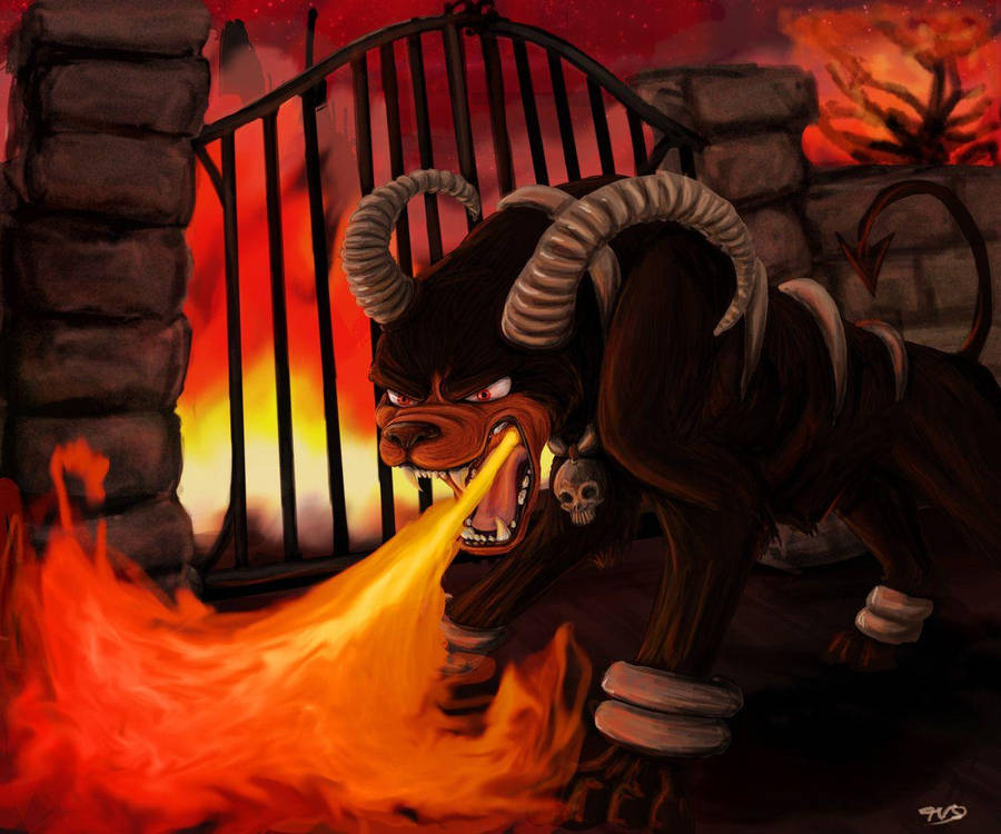 Scary Houndoom Breathing Fire Wallpaper