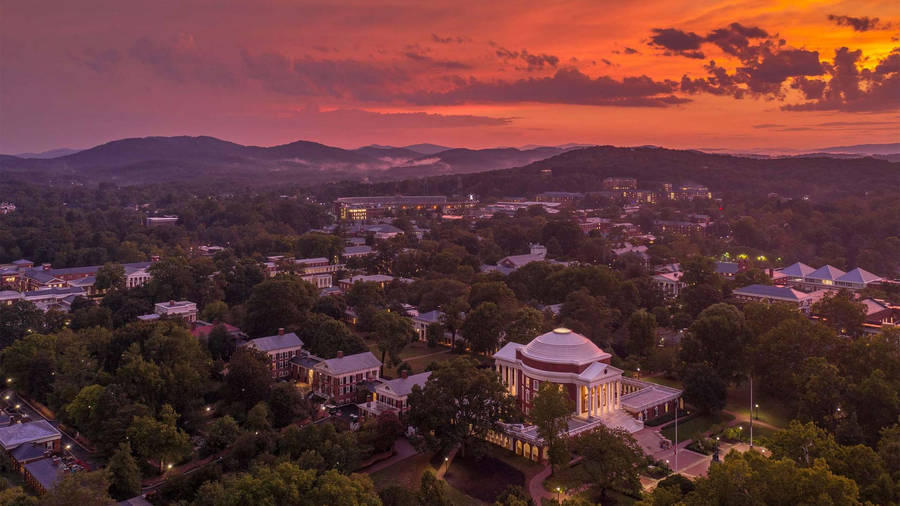 Scenic Drone Shot Of University Of Virginia At Sunset Wallpaper