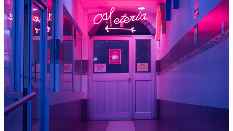 School Cafeteria Aesthetic Purple Neon Computer Screen Wallpaper