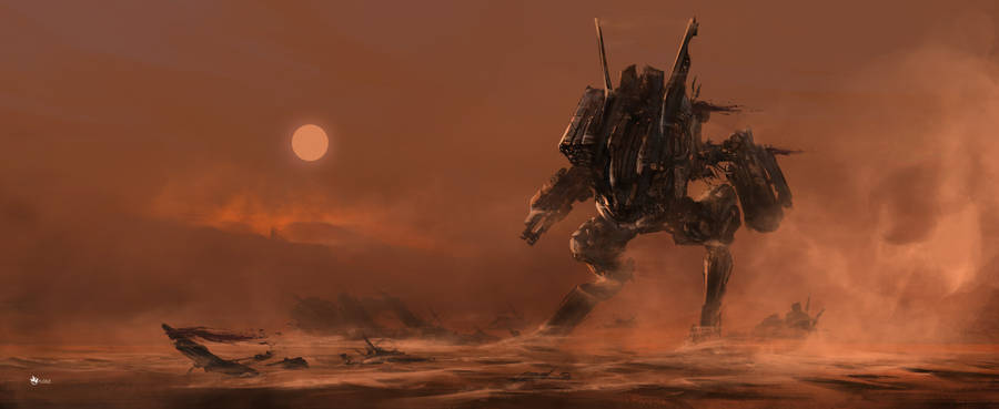 Sci-fi Landscape Desert Mech Wallpaper