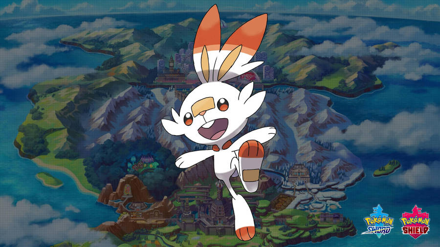 Scorbunny On Galar Map Wallpaper