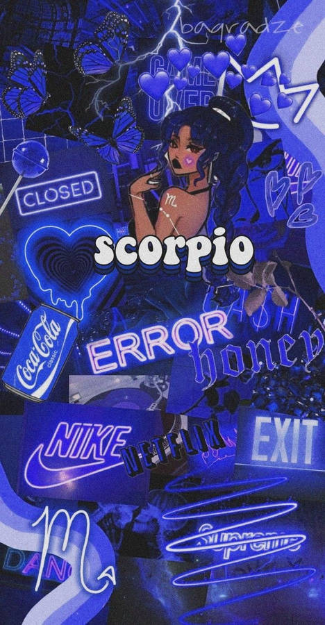 Scorpio Blue Collage Aesthetic Wallpaper