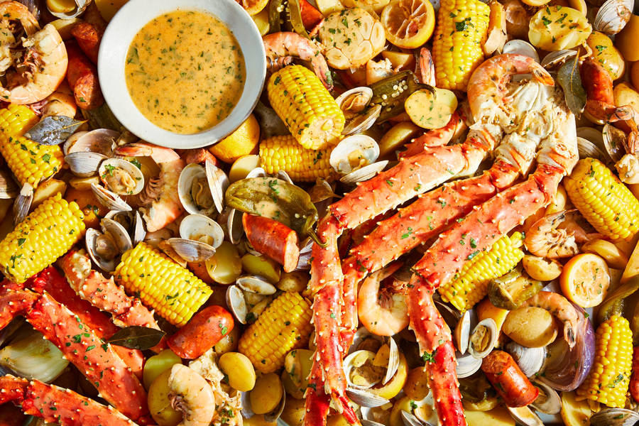 Seafood Crab Leg With Corn Wallpaper