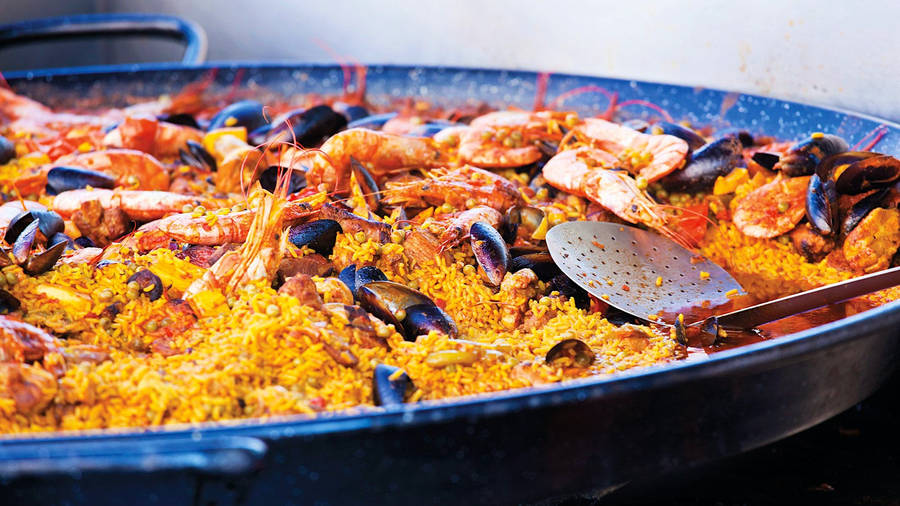 Seafood Paella Rice Closeup Wallpaper