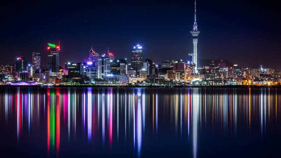 Seaside Towers Auckland City At Night Wallpaper