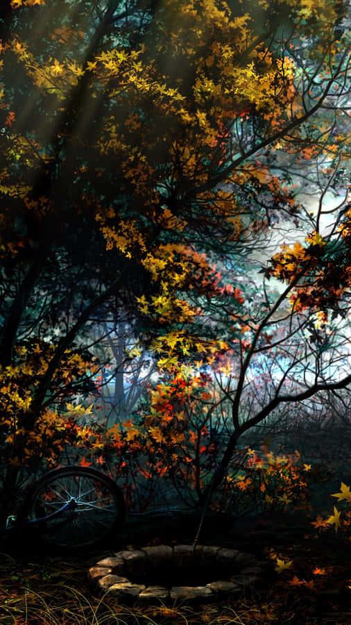 Seasonal Dark Forest Well Wallpaper