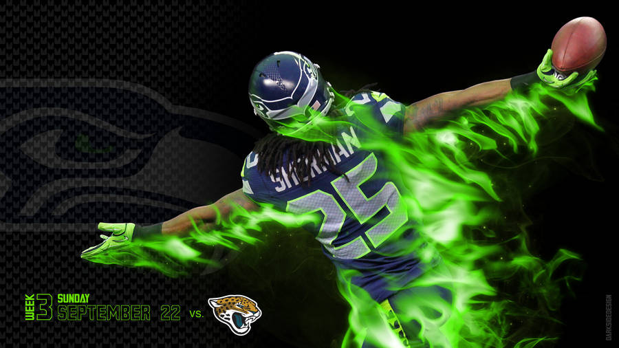 Seattle Seahawk Player 25 Green Fire Wallpaper