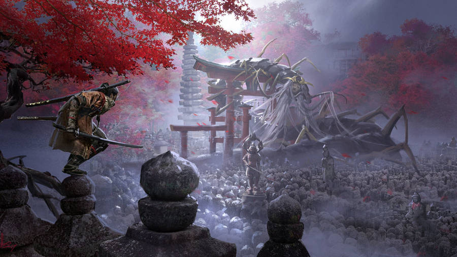 Sekiro Against Giant Centipede Wallpaper