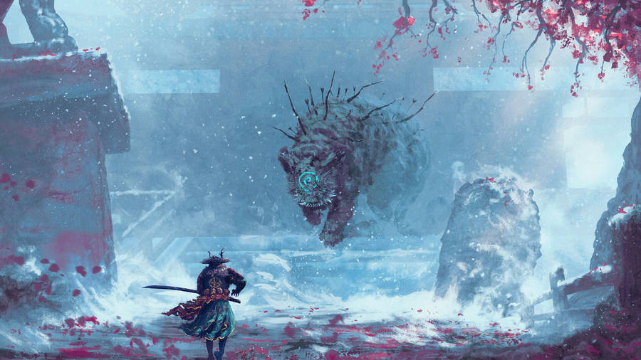 Sekiro Against White Giant Tiger Wallpaper