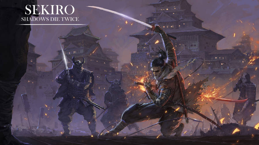 Sekiro Fighting With Soldiers Wallpaper