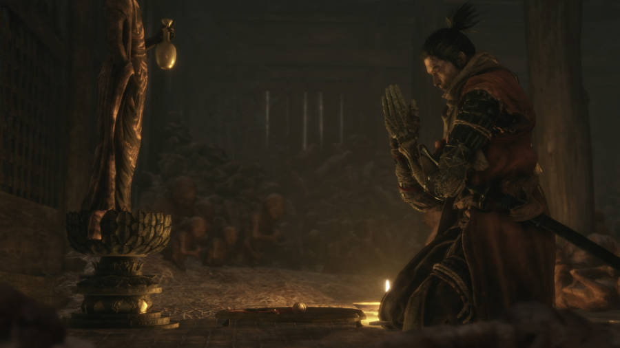 Sekiro Praying On God Statue Wallpaper