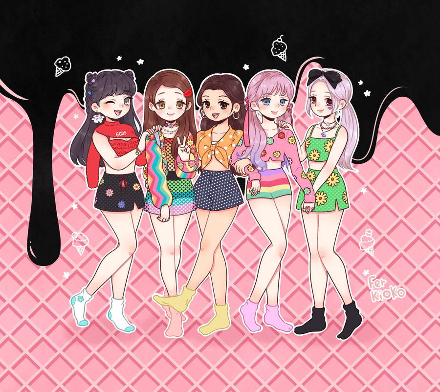 Selena And Blackpink Anime Style Wallpaper