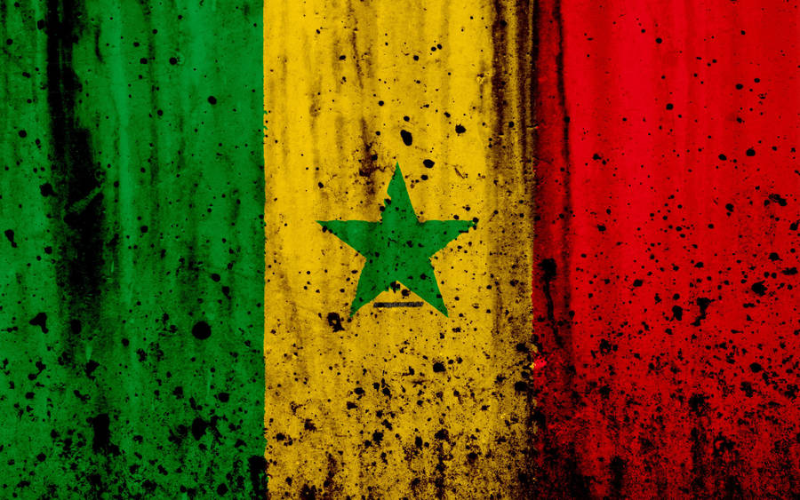 Senegal Flag Black Ink Splatters Wallpaper