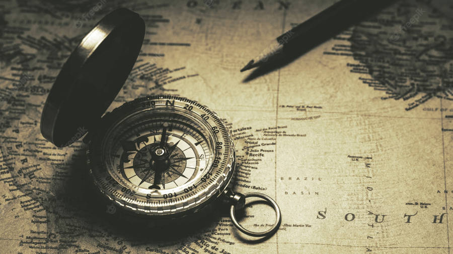 Sepia Modern Compass And Pencil Wallpaper