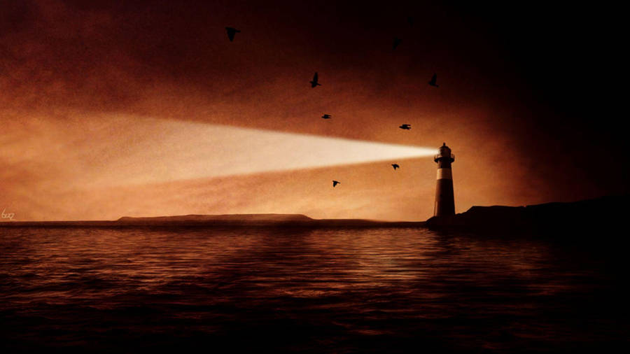 Sepia Toned Lighthouse Illustration Wallpaper