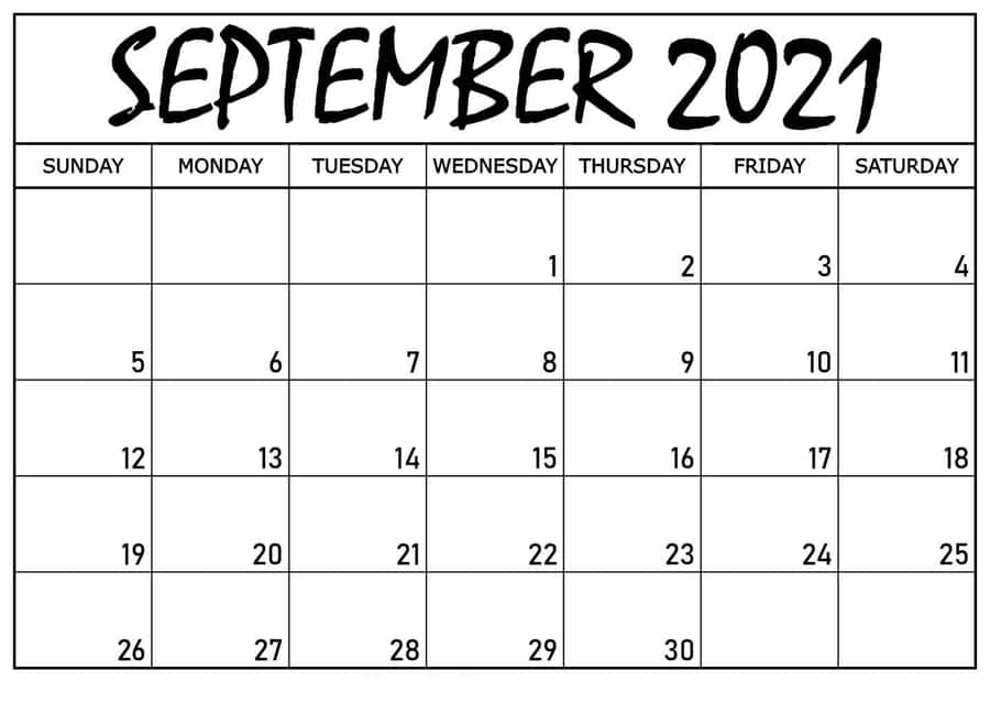 September 2021 Calendar Standard White Design Wallpaper