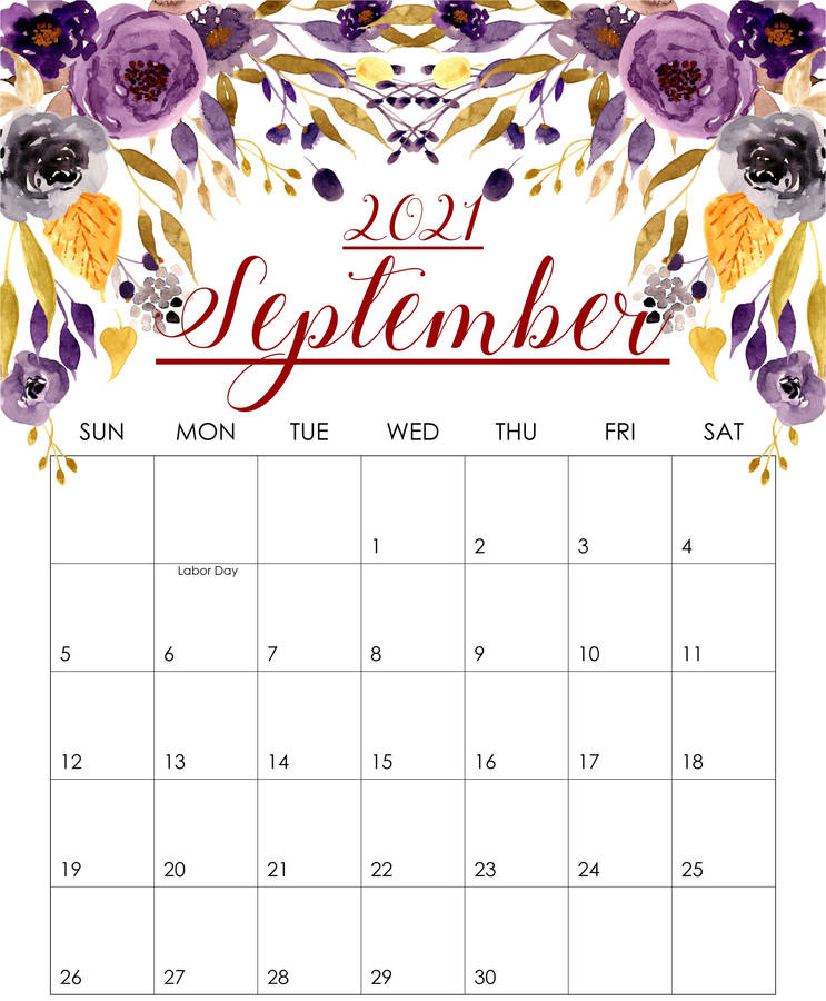 September 2021 Purple Flowers Calendar Wallpaper