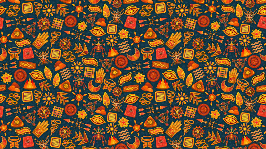 Set Of Vibrantly-colored Aztec-inspired Icons And Patterns For Designs Wallpaper