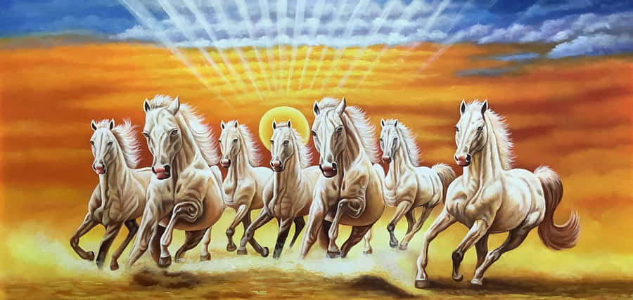 Seven Horses Sunset Galloping Wallpaper