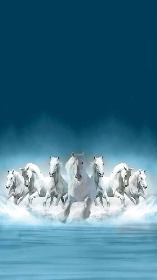 Seven White Horses Charging Artwork Wallpaper