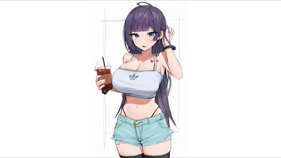 Sexy Anime Girl With Milk Tea Wallpaper