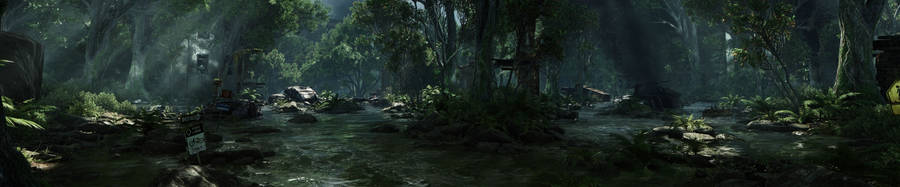 Shallow Forest River Three Screen Wallpaper