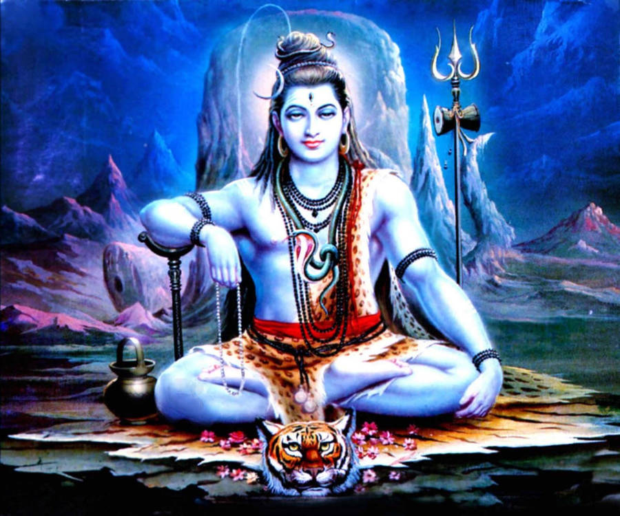 Shankar Bhagwan Shiva Sits On Tiger Skin Wallpaper