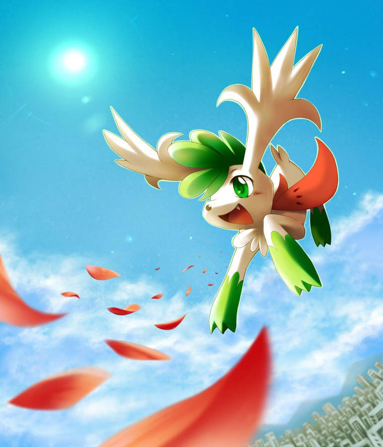 Shaymin Red Leaves Attack Wallpaper