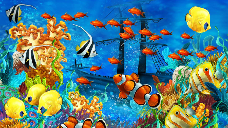 Shipwreck Tropical Fish Wallpaper