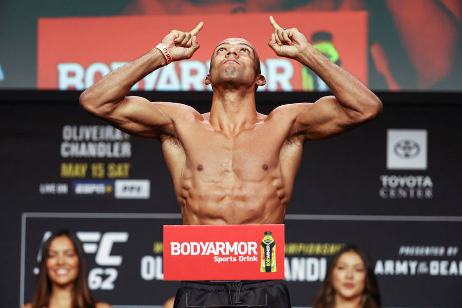 Shirtless Edson Barboza Pointing Up Wallpaper