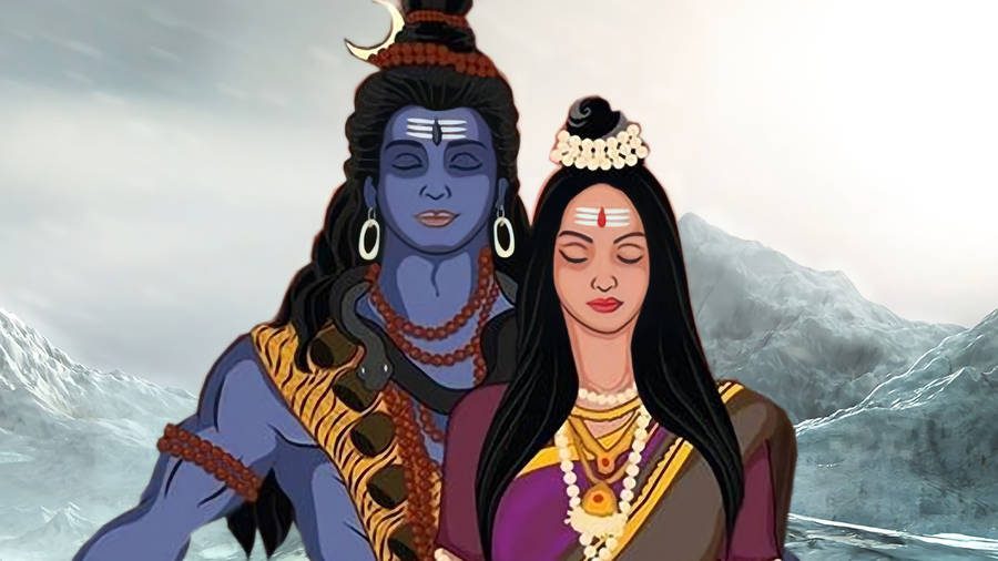 Shiv Parvati Hd Against Snowy Mountain Wallpaper