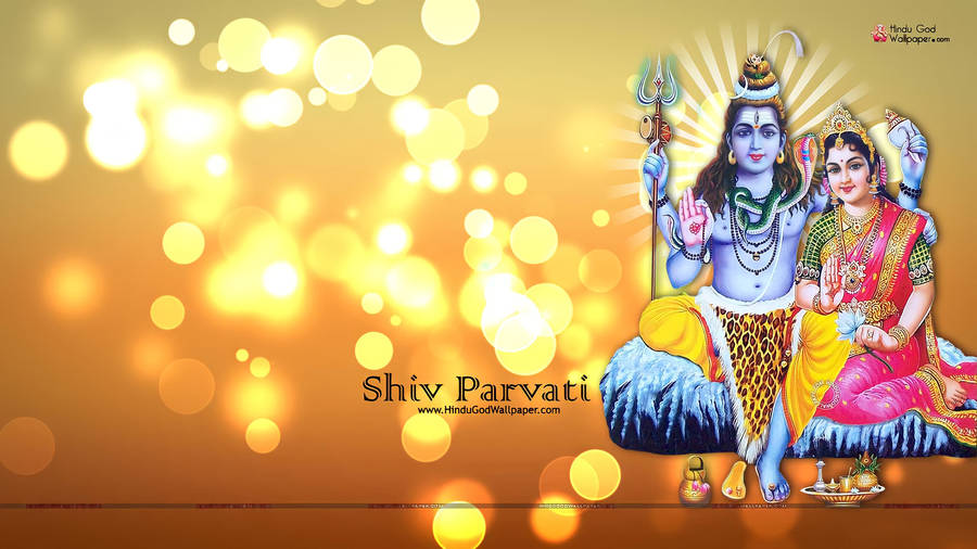 Shiv Parvati Hd Yellow Bokeh Lights Wallpaper