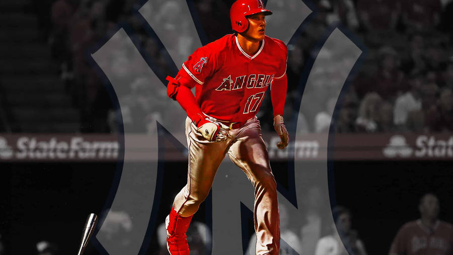 Shohei Ohtani And Ny Yankees Logo Wallpaper