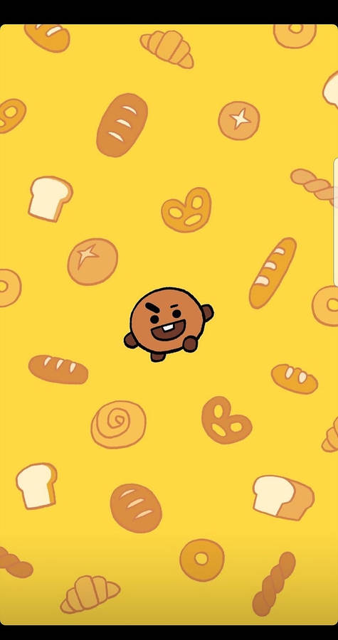 Shooky Bt21 Hopping Out Of Assorted Bread Pile Wallpaper