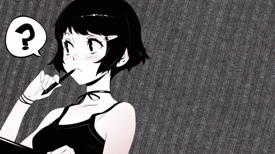 Short-haired Girl Dark Anime Aesthetic Desktop Wallpaper