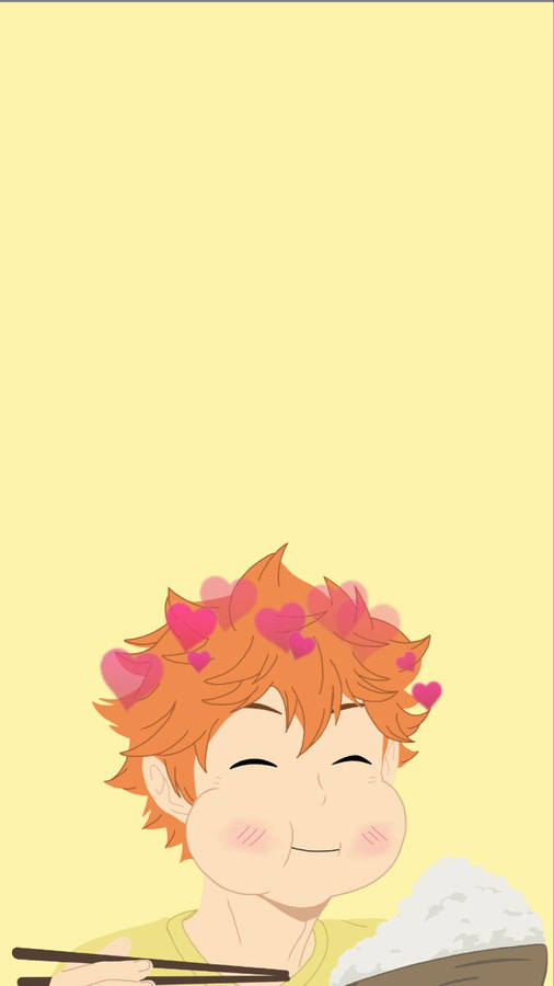 Shoyo Hinata Happily Eating Rice Wallpaper