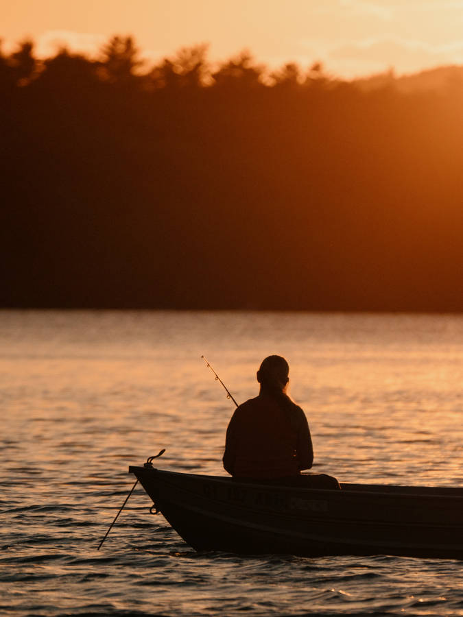 Silhouette Fishing Man Boat Wallpaper