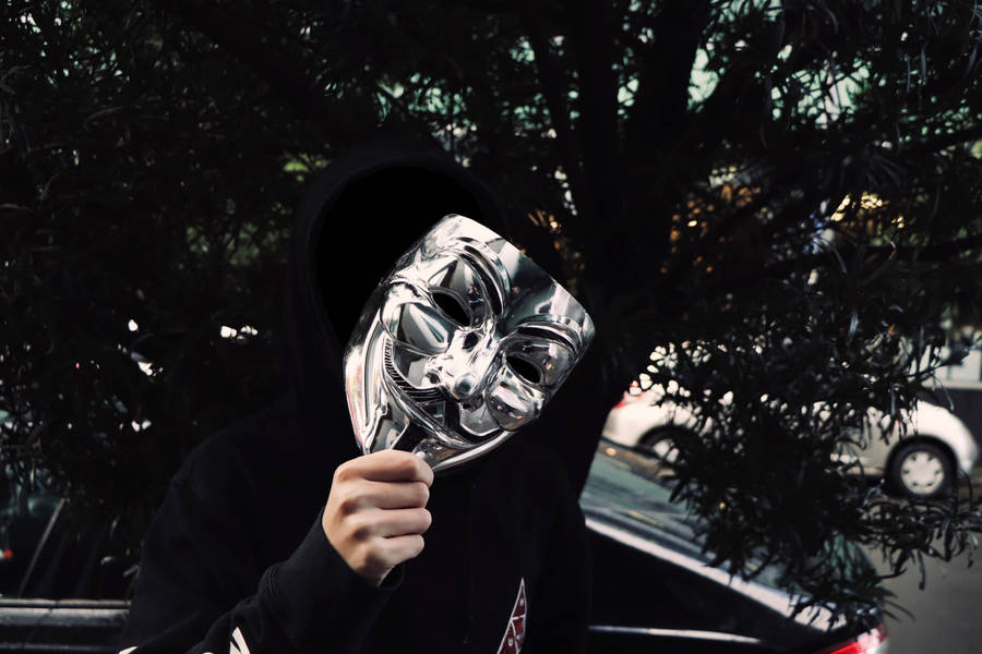 Silver Metallic Mask Anonymous Wallpaper