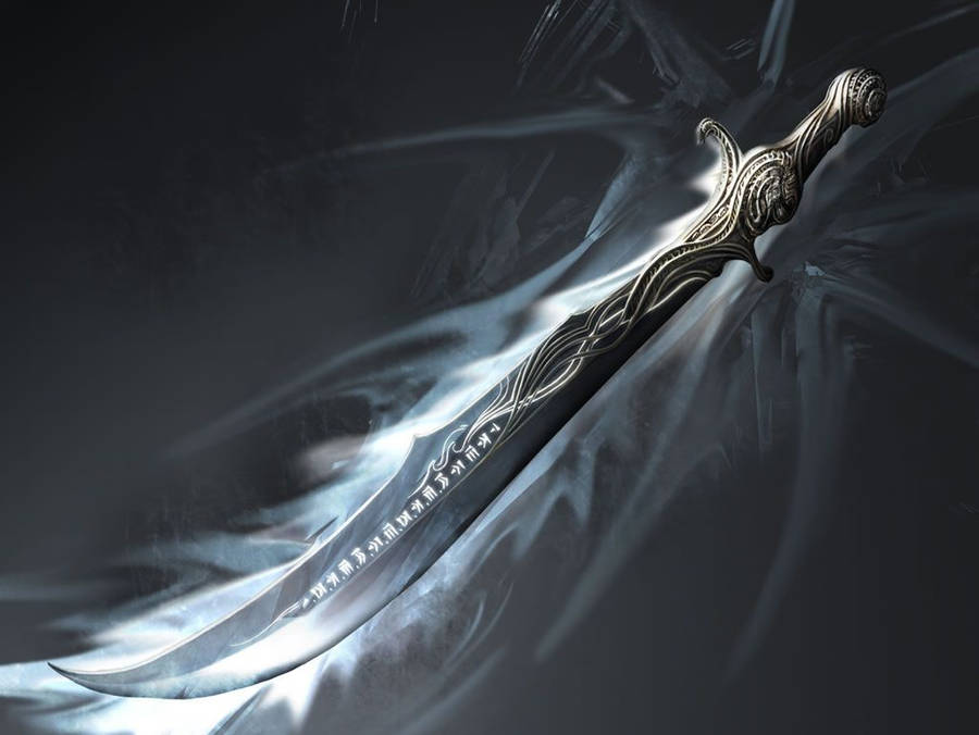 Silver Sword In Abstract Gray Backdrop Wallpaper