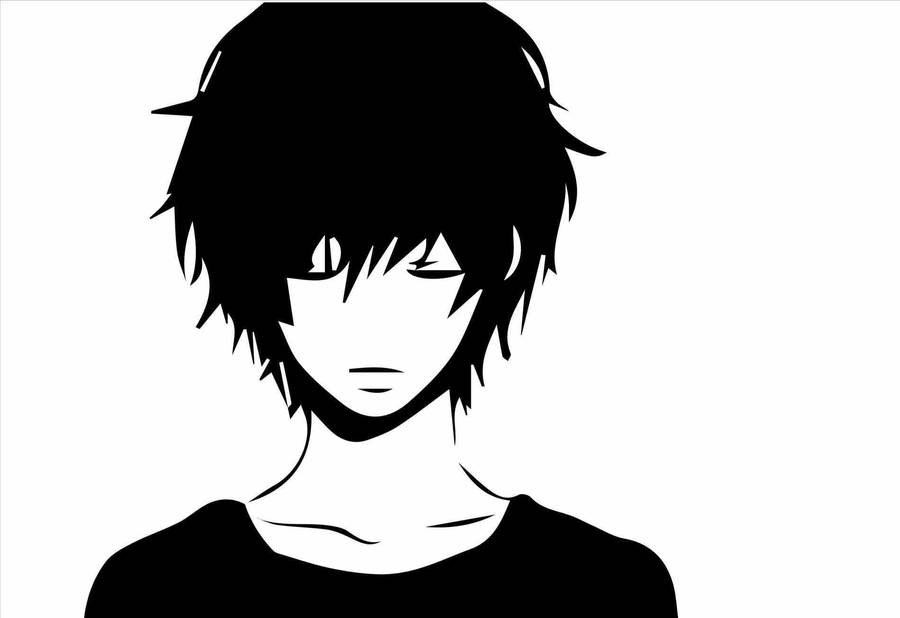 Simple Cartoon Boy Black And White Art Wallpaper