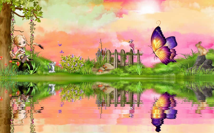 Simple Spring Girl On River Wallpaper