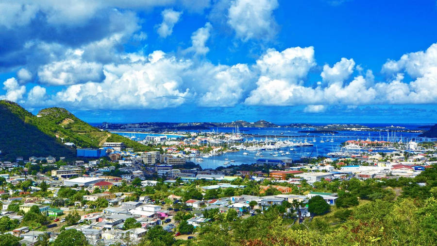 Sint Maarten's Skyline In Its Urban Area Wallpaper