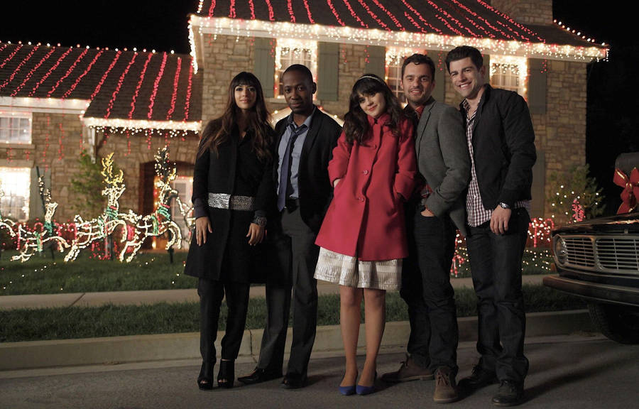 Sitcom New Girl Celebrating Christmas Holidays Wallpaper