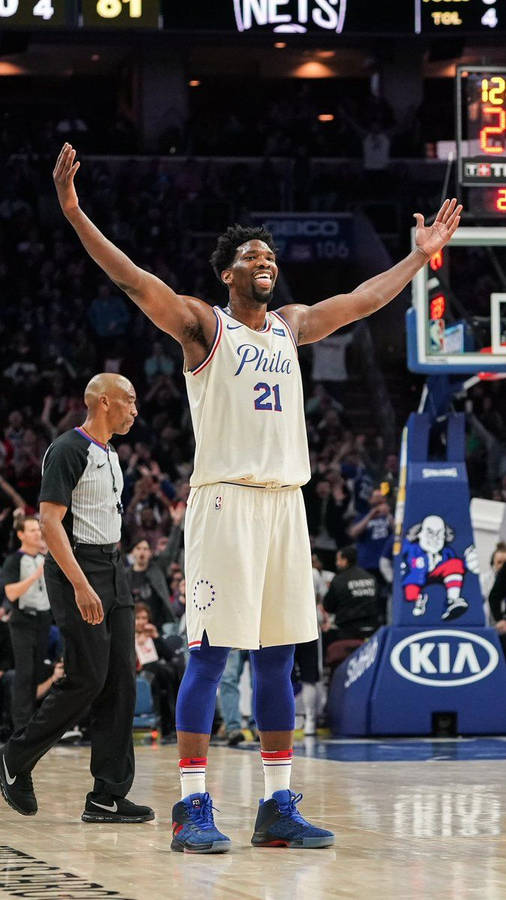 Sixers Joel Embiid In White Wallpaper