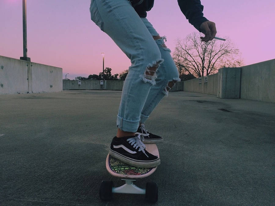 Skater Boy Pink Skies Aesthetic Wallpaper