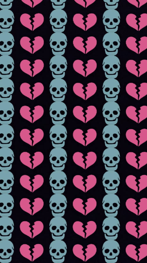 Skull And Broken Heart Black Wallpaper