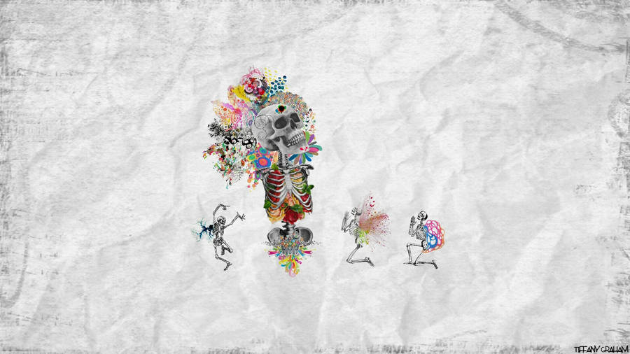 Skull Flowers Indie Art Wallpaper