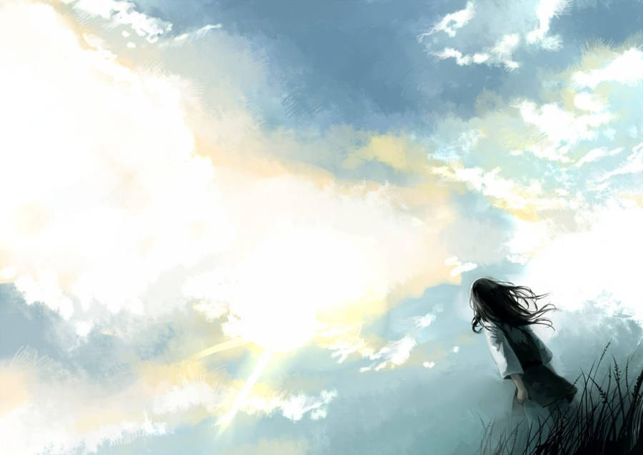 Sky And Girl Anime Desktop Wallpaper