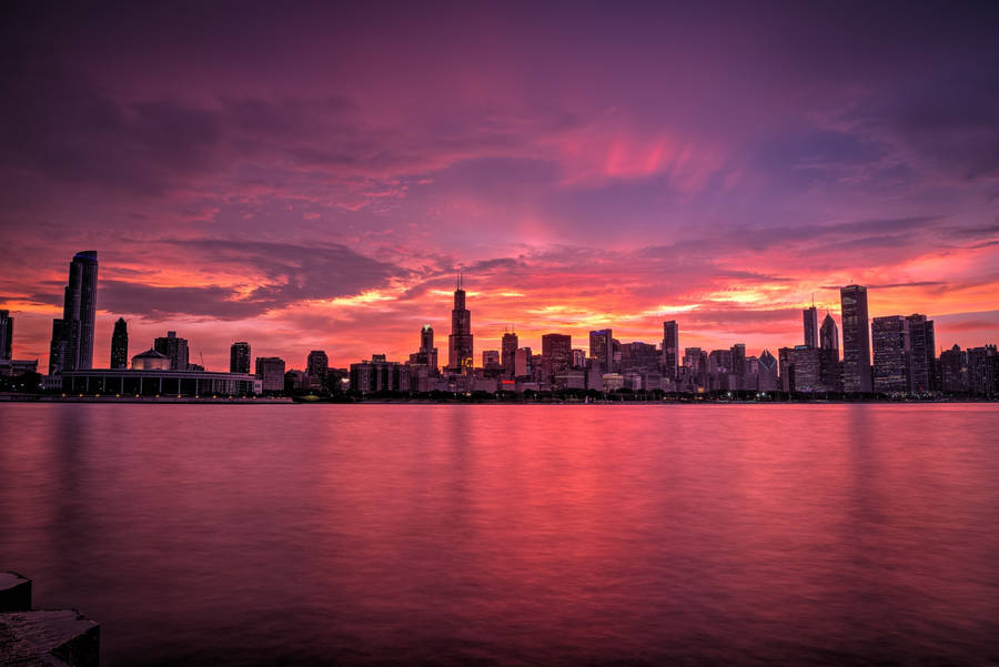 Skyline City View At Sunset Wallpaper